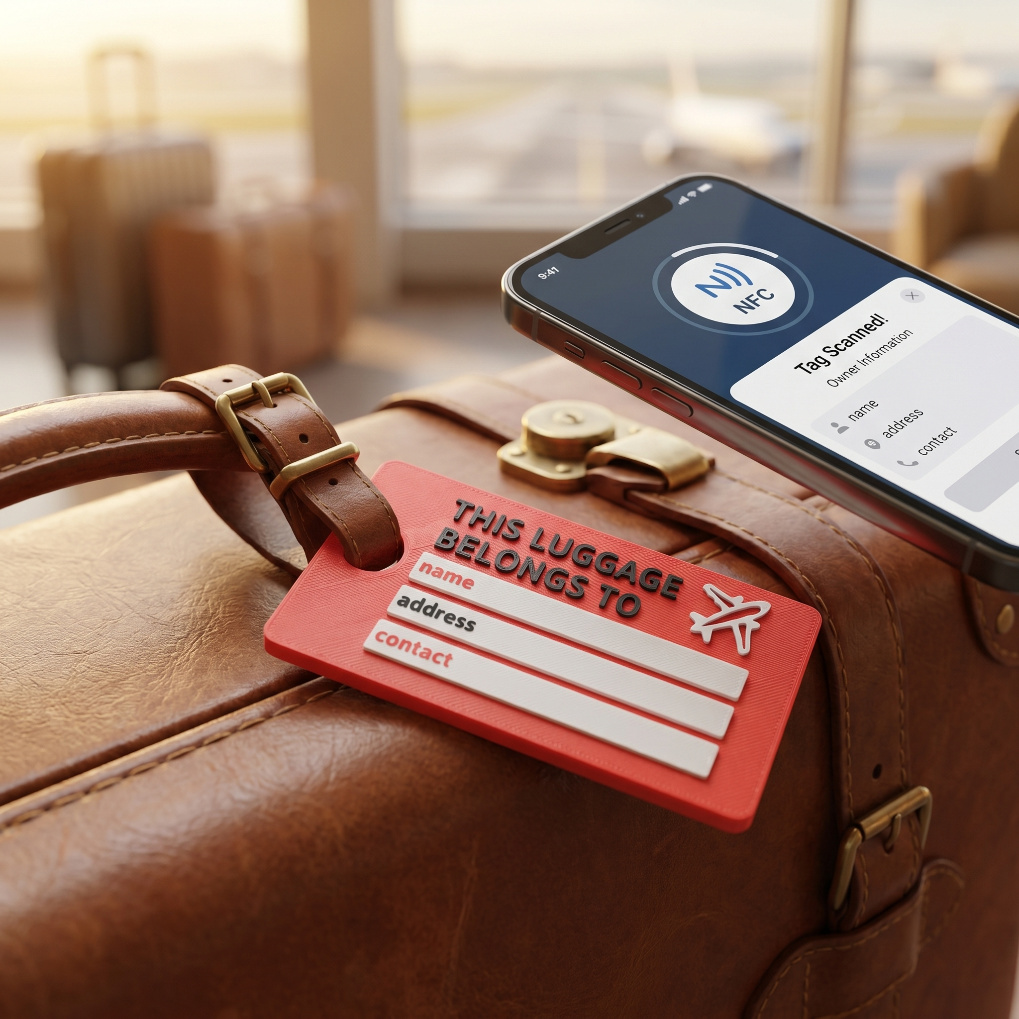 NFC Smart Luggage Tag - Tap to Share Contact Info
