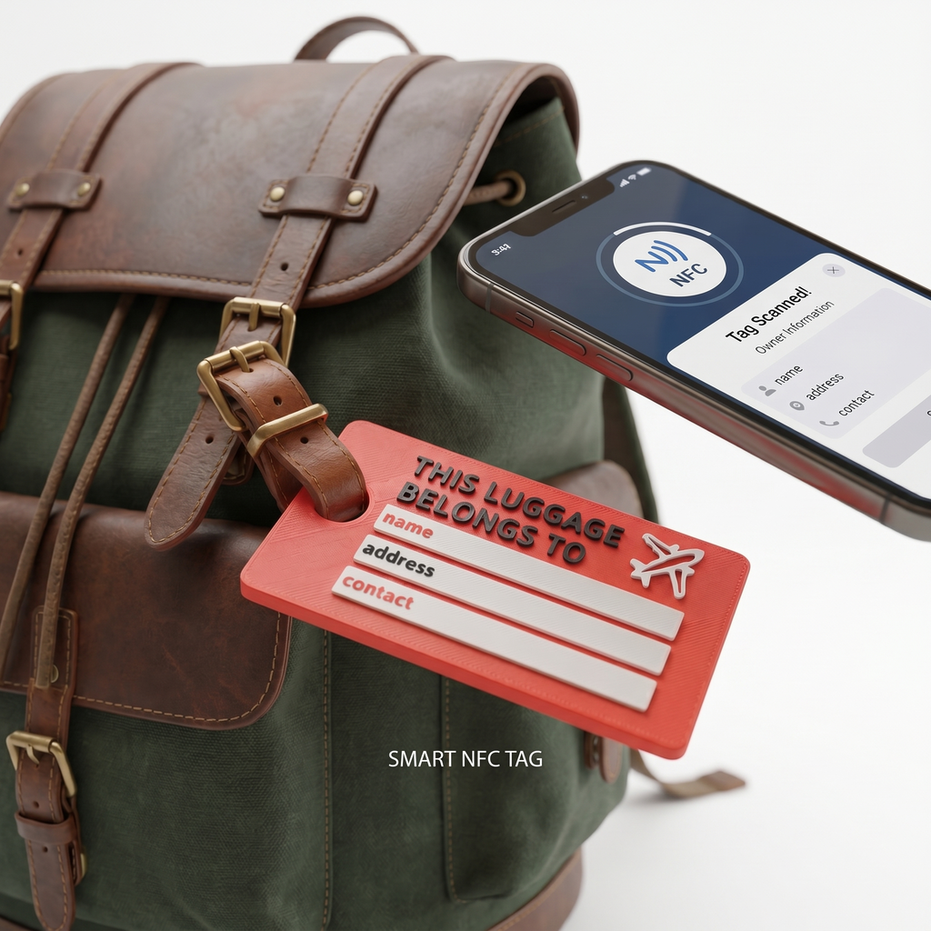 NFC Smart Luggage Tag - Tap to Share Contact Info