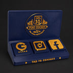 Social Tap Bar – Navy and gold restaurant design; real product photo with edited studio background.