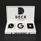 Social Tap Bar – White and black workspace design; real product photo with edited studio background.