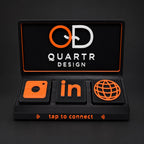 Social Tap Bar – Black and orange design studio example; real product photo with edited studio background.