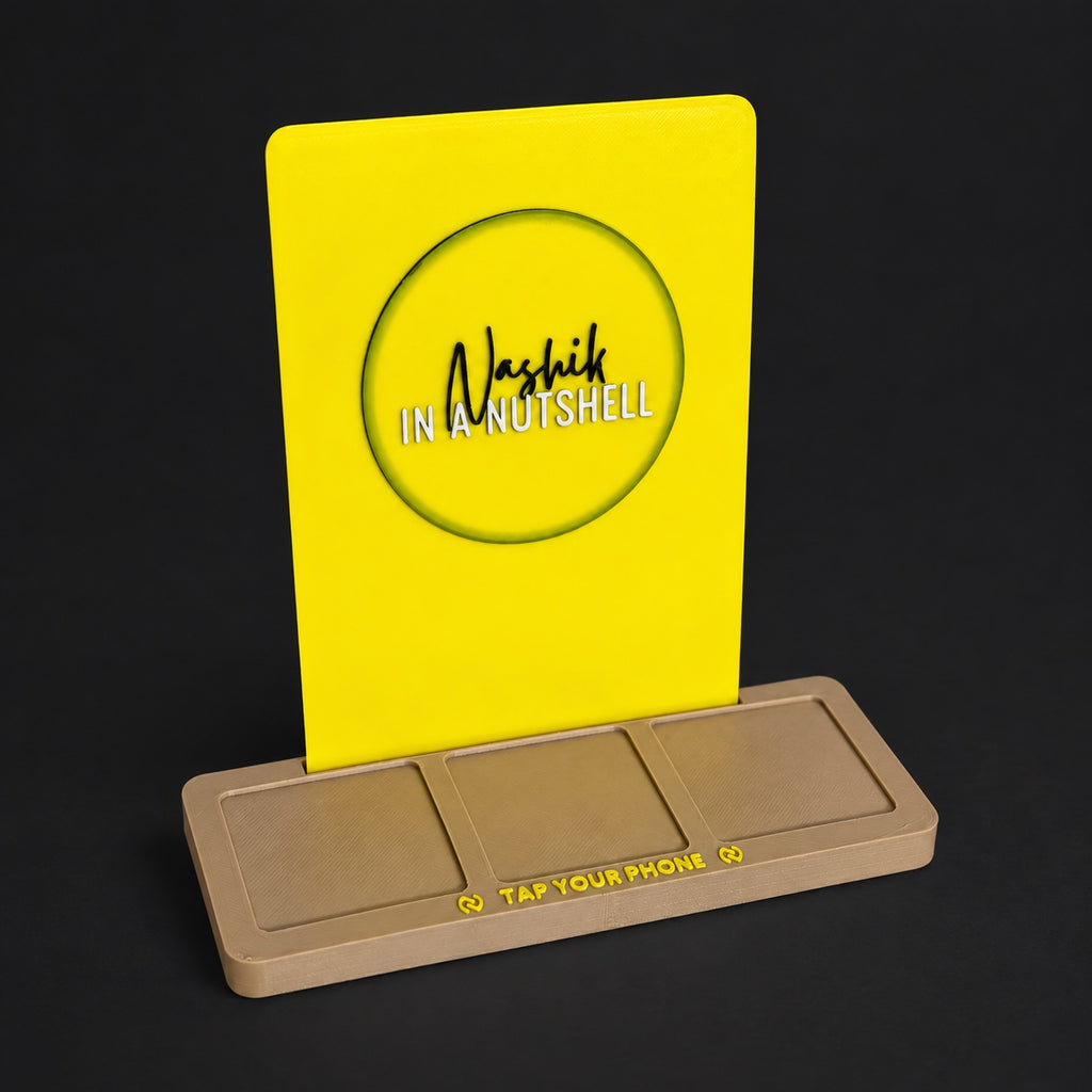 Social Tap Bar – Yellow tall custom base with empty tile recesses; real product photo with edited studio background.