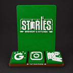 Social Tap Bar – Green tall brewery design; real product photo with edited studio background.