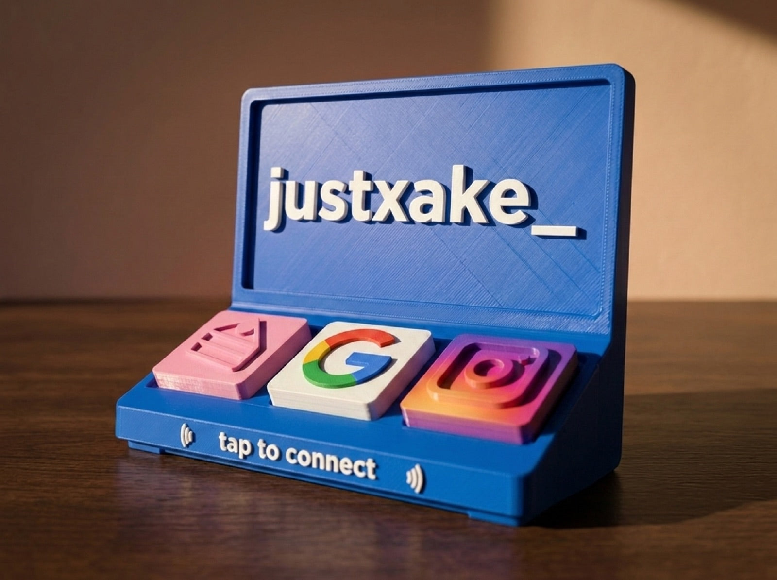 Colourful tap-to-connect stand for a bakery in blue with pink and rainbow tiles